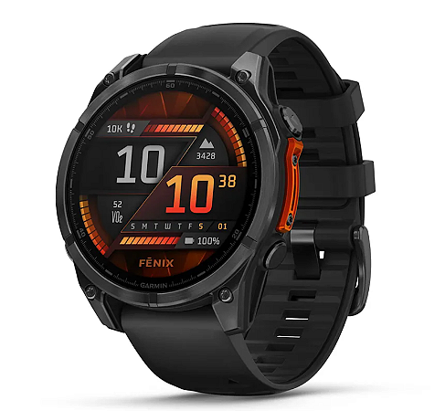 Garmin Fenix 8 Amoled 47mm com pulseira Grafite e Coroa Carbono Chamadas com Viva Voz contém Lanterna Led - 2 Anos de Garantia