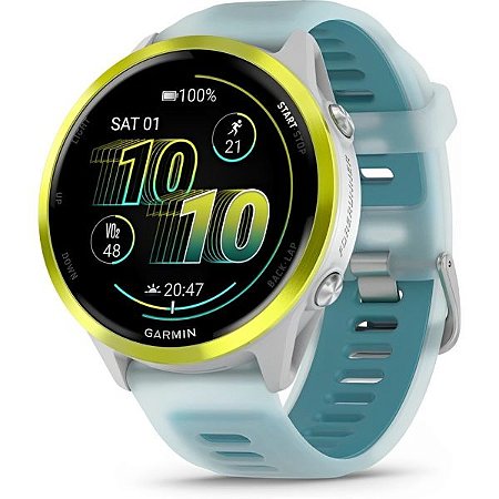 Relógio Garmin Forerunner 570 Amarelo com Pulseira Turquesa 47mm Vidro 3DX com 13 Sensores+32GB+Wifi RF 010-02971-01 (Lançamento)