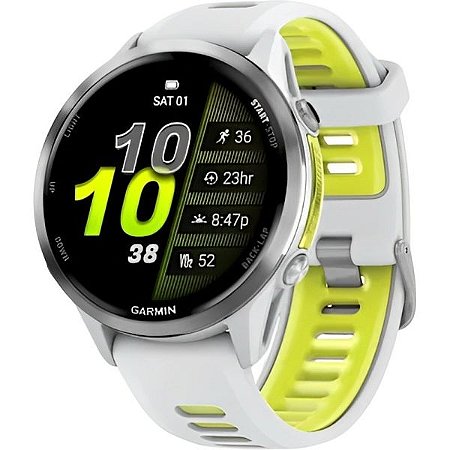 Relogio Garmin Forerunner 970 47mm AMOLED - Branco com Amarelo 14 Sensores Wifi + Detector de Luzes Varia e Tracback (010-02969-01)