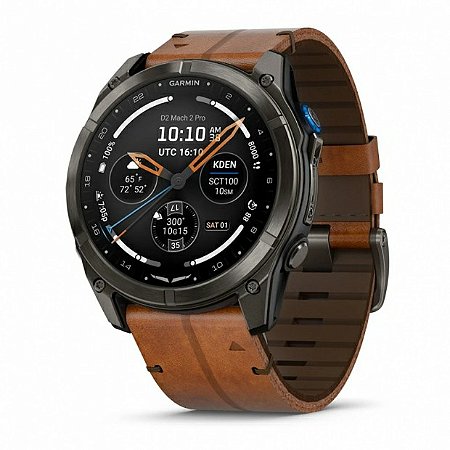 Relógio Multi Esportivo Garmin Aviator D2 Mach 2 Pró Cinza Titanium 51mm com pulseira em Couro e tela Touch e Lanterna Inteligente