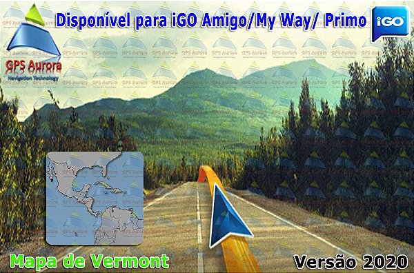 Atualização iGO para GPS ou Cartão - Mapa de Vermont 2022 + POIS