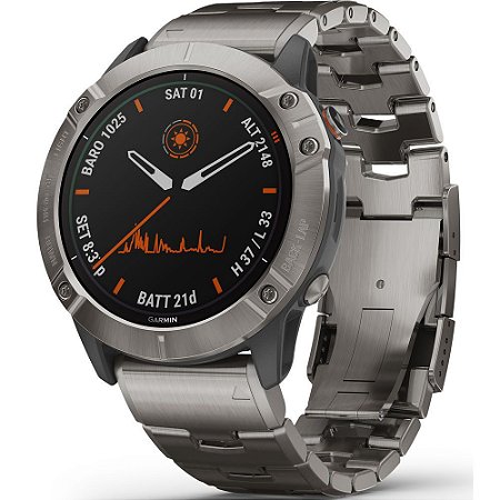 Relógio Multi Esportivo Garmin Fenix 6X PRO Solar com Pulseira em Titânio + Monitor de Pulsos e Pagamentos