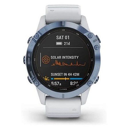 Relógio Multi Esportivo Garmin Fenix 6 PRO Solar Azul Mineral com Vidro PowerGlass + Monitor Cardíaco e Pagamentos - 010-02410-21