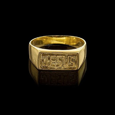 Anel Jesus escrita folheado a ouro 18K