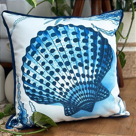 Almofada Náutica Impermeável Concha Azul 45x45