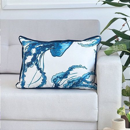 Almofada Náutica Impermeável Corais Azuis 45x30