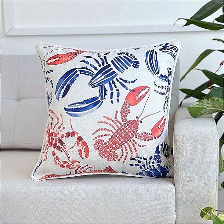 Almofada Náutica Lagosta Vermelha e Azul em Linhão 45x45