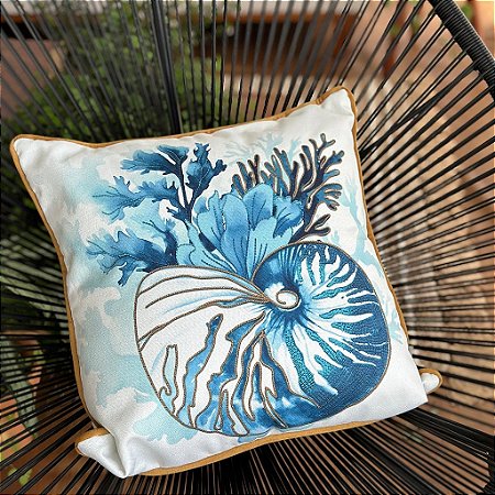 Almofada Náutica Concha e Alga em Linhão 45x45