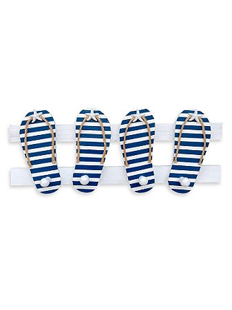 Porta Chaves Cabideiro Chinelinho Azul Marinho 40 cm Decoração de Praia em madeira