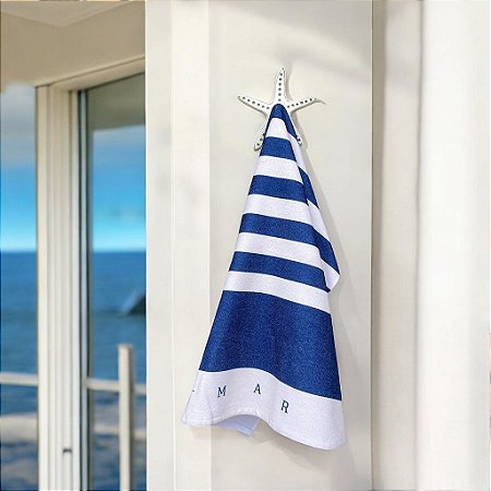 Cabideiro Estrela Furinhos Branca em Madeira Decoração Náutica Praia