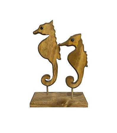 Pedestal Decorativo Cavalos Marinhos Decoração Náutica em Madeira