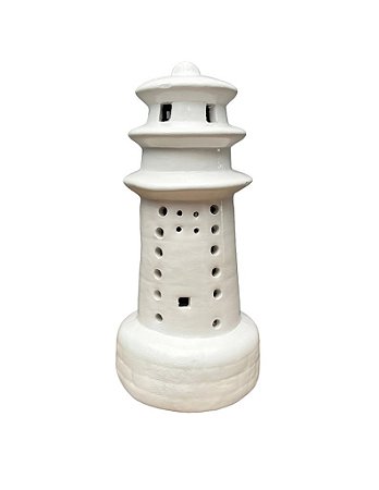 Farol Porta Velas Decorativo Branco Grande em Cerâmica