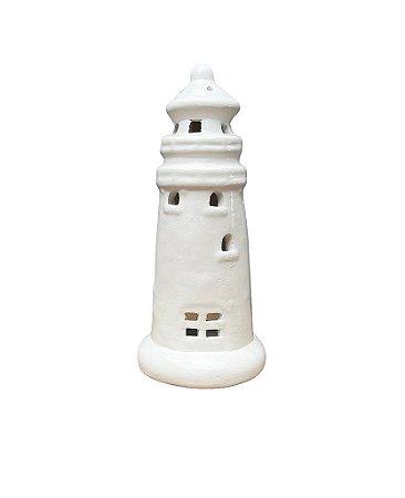 Farol Porta Velas Decorativo Branco Médio em Cerâmica