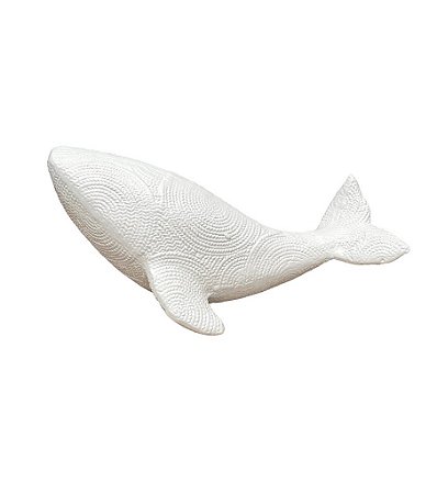 Enfeite Decorativo Baleia Texturizada Branca Grande em Cerâmica