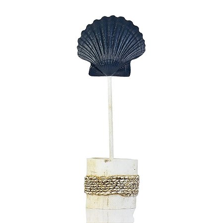 Enfeite Decorativo Pedestal Concha Azul Marinho 30 cm