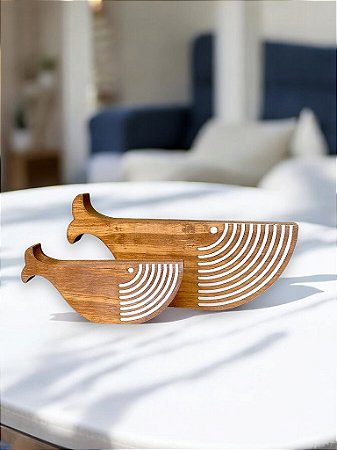Baleias Decorativas de Mesa 2 Peças em Madeira Decoração Náutica Praia