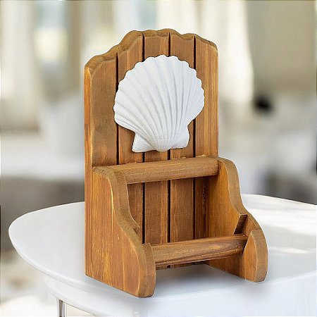 Porta Papel Higiênico Marrom com Concha Branca Decoração Náutica