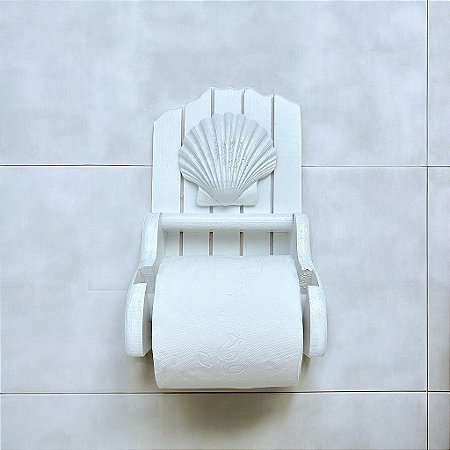 Porta Papel Higiênico Branco com Concha Decoração Náutica