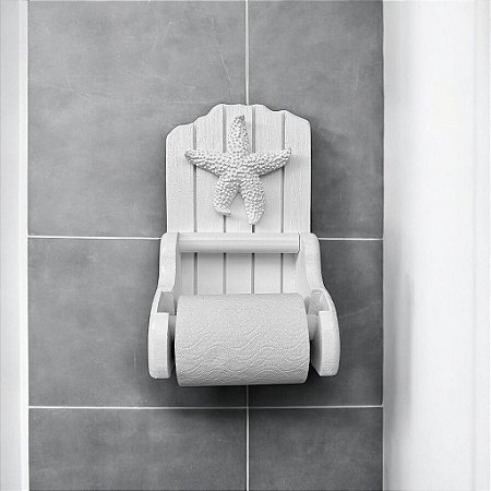 Porta Papel Higiênico Branco com Estrela Branca Marinho Decoração Náutica