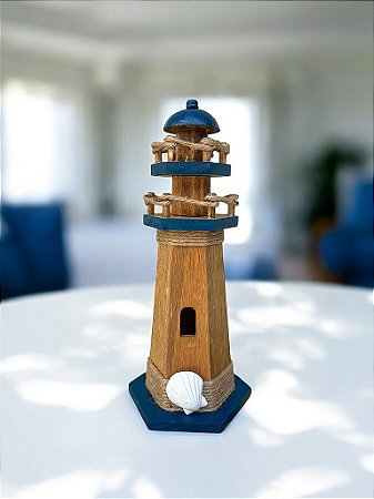 Farol Decorativo Azul Marinho em Madeira Enfeite Casa de Praia