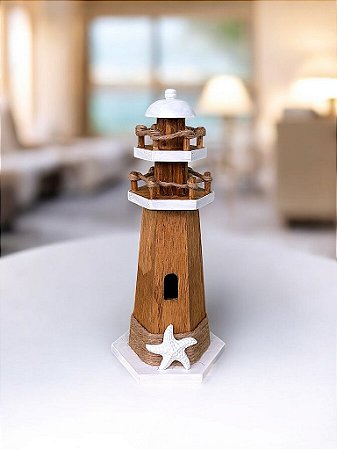 Farol Decorativo Branco em Madeira Estrela Enfeite Náutico Praia