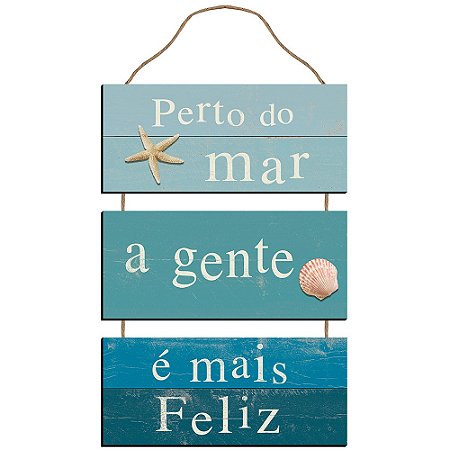 Placa Decorativa Náutica - Perto do Mar - 21,5 X 42 cm