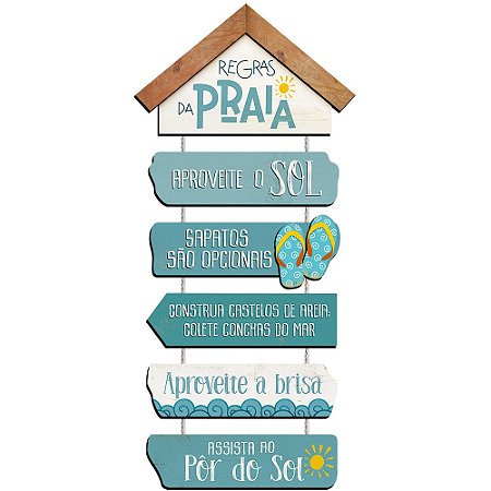 Placa Decorativa Náutica - Regras da Praia - 25 X 55 cm
