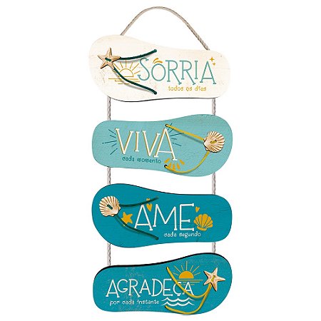 Placa Decorativa Chinelinhos - Sorria Todos os Dias - 20 X 48 cm