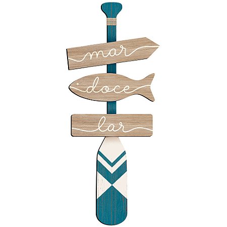 Placa Decorativa Remo - Mar Doce Lar - 18 X 44 cm Decoração Náutica Praia