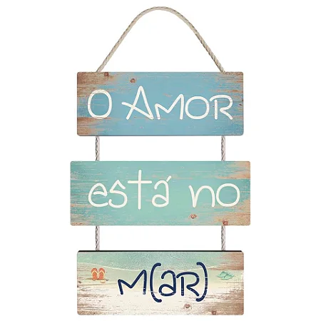 Placa Decorativa Praia - O Amor Está No M(Ar) - 22 X 52 cm