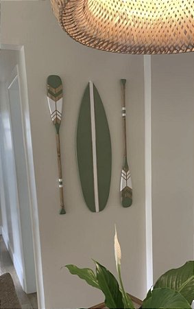 Kit Prancha + 2 Remos 100 cm Verde Decoração Náutica Praia