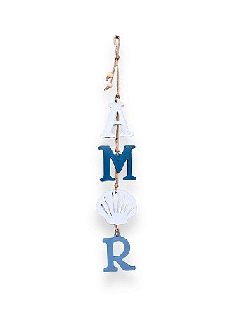 Penduricalho Amor Azul Decoração em Madeira