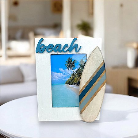 Porta Retrato Prancha de Surf Beach Branco para Fotos 10x15 cm