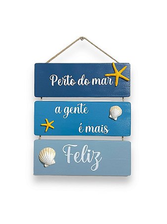 Placa Decorativa Náutica Azul Perto do mar Decoração de Parede em madeira