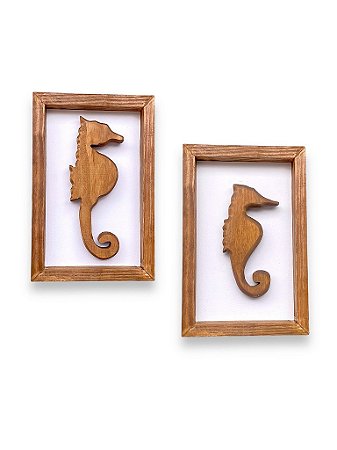 Kit 2 Quadros Cavalo Marinho Decoração Náutica de Parede