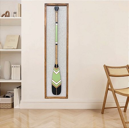 Quadro em Linho com Remo Preto, Verde e Branco em Madeira 140x35