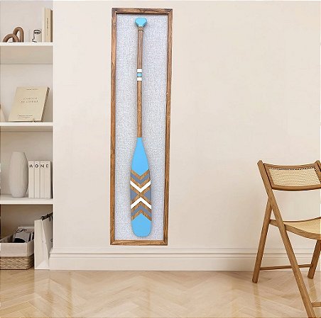 Quadro em Linho com Remo Azul Claro, Azul Escuro e Branco em Madeira 140x35
