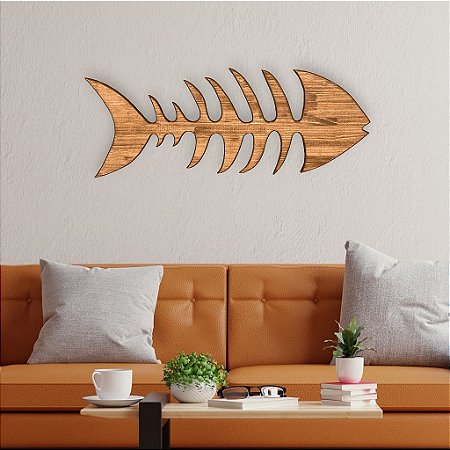 Quadro Decorativo Espinha de Peixe Marrom 100 x 40 cm Decoração de Praia em madeira