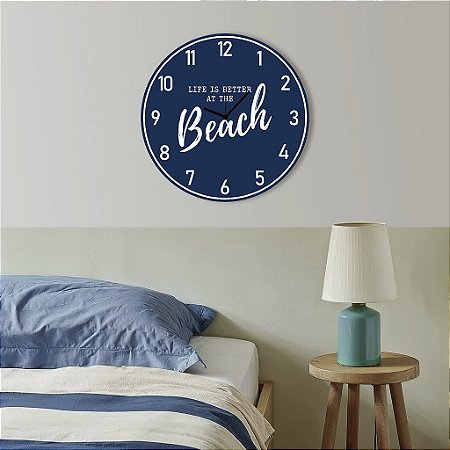 Enfeite Relógio Náutico Azul Life Beach em Madeira