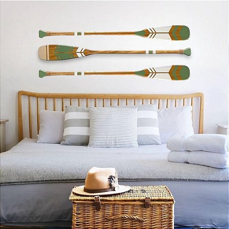 Kit 3 Remos Decorativos Verde 130 cm Decoração Náutica Praia