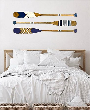 Kit 3 Remos Decorativos Azul Marinho 130 cm Decoração Náutica Praia