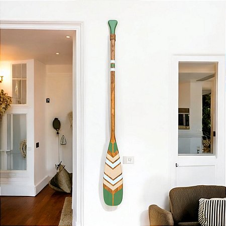 Remo Decorativo Verde com Bege e Branco 130 cm em Madeira