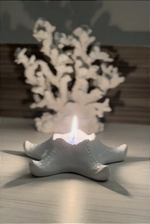 Porta Vela Estrela branca com Vela em Pó
