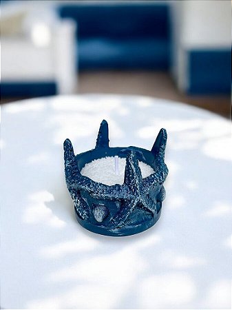 Porta Velas Estrelas Azul Marinho com Vela em Pó Branca