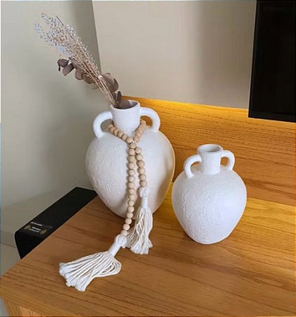 Vaso Decorativo com Alças Médio em Cerâmica Branco