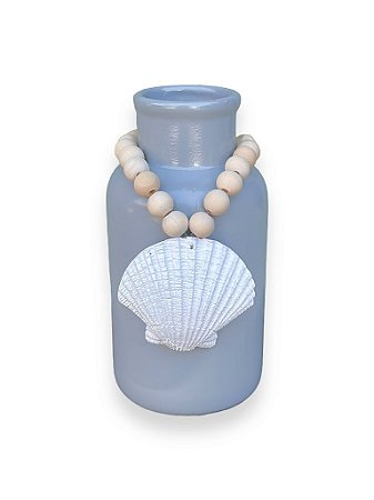 Vaso Decorativo Cinza com Colar de Concha