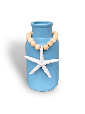 Vaso Decorativo Garrafa Azul Claro com Colar de Estrela