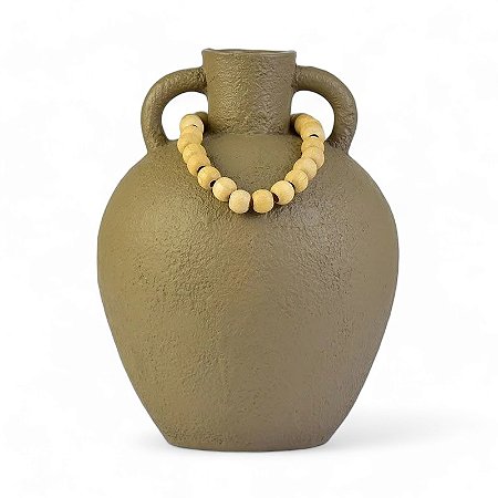 Vaso Decorativo Marrom com Colar de Madeira Grande