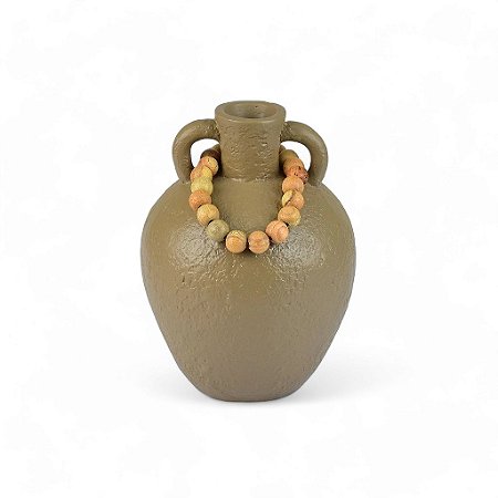 Vaso Decorativo Marrom com Colar de Madeira Médio