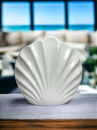 Vaso Decorativo Concha Modern Branco em Cerâmica